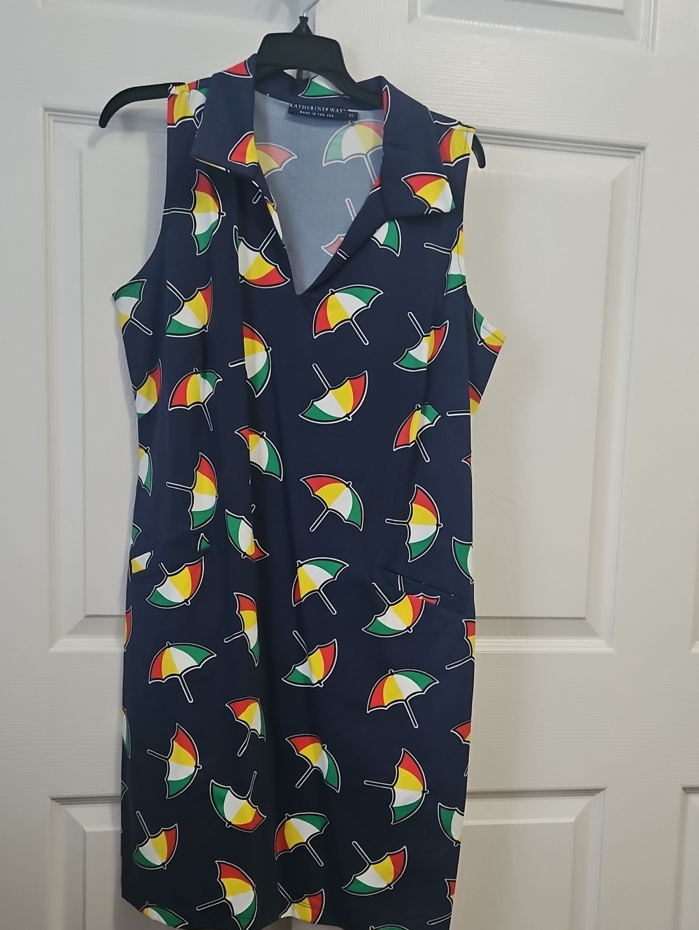 Katherine Way Arnold Palmer Umbrella Print Sleeveless Dress XL Made USA